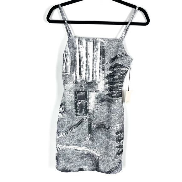 Superdown Ana Mini Dress Grey Printed Jersey Sleeveless Square Neck Bodycon Sz S - Picture 5 of 11